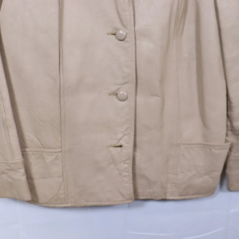Vintage Leather Blazer‎ Jacket Beige Womens 70s Retro
